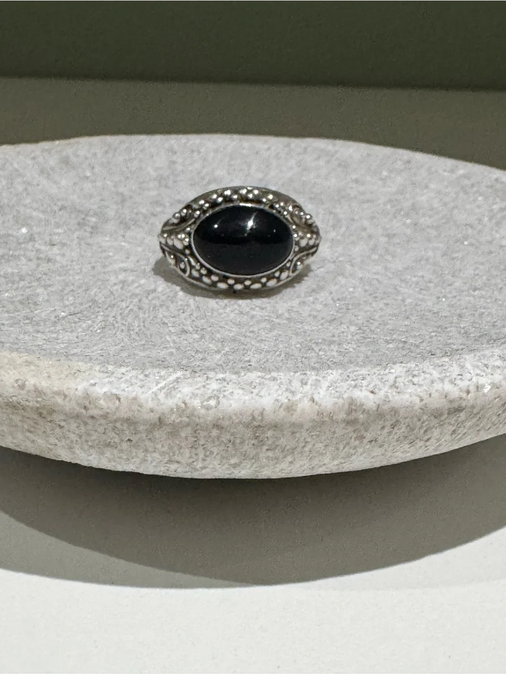Vintage Balinese Black Onyx Cabochon Sterling Silver Ring